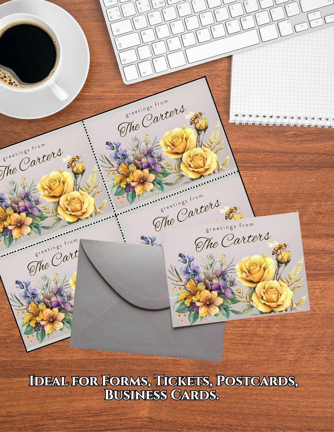Limited Papers (TM) 8.5x11 Perforated Paper, 20/50 Pound, 75 GSM, Variety of Perforation Sizes and Colors, for Forms, Tickets, Postcards, Business Cards. (Grey, 4 up – 1 Hor. & 1 Ver.)