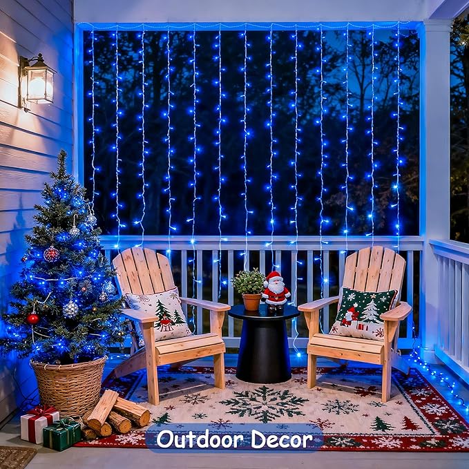 JMEXSUSS 300LED Curtain Lights, Blue Christmas Lights with Remote, Blue String Lights for Bedroom Wall Window Backdrop Garden Indoor Outdoor Pool Patio Yard Porch Decorations, 9.8x9.8ft