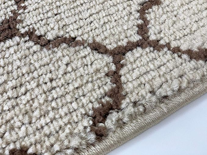 Custom Size Modern Runner Rug Carpet for Hallway Entryway Foyer Kitchen, Slip Resistant Latex Rubber Backed 31 inch Wide X Customized Length, Trellis Beige, 31 inch X 9 feet