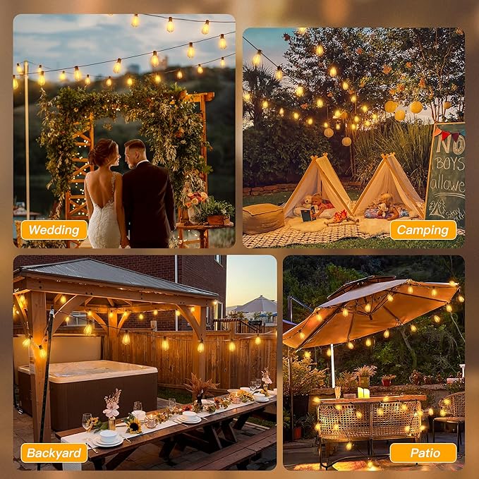 Ollny S11 100FT Outdoor String Lights with Remote, Plug in Waterproof Connectable 3 Modes Dimmable Timers Patio Lights with 48+2 LED Spare Bulbs, Dusk to Dawn Outdoor Light for Outside Bistro Yard