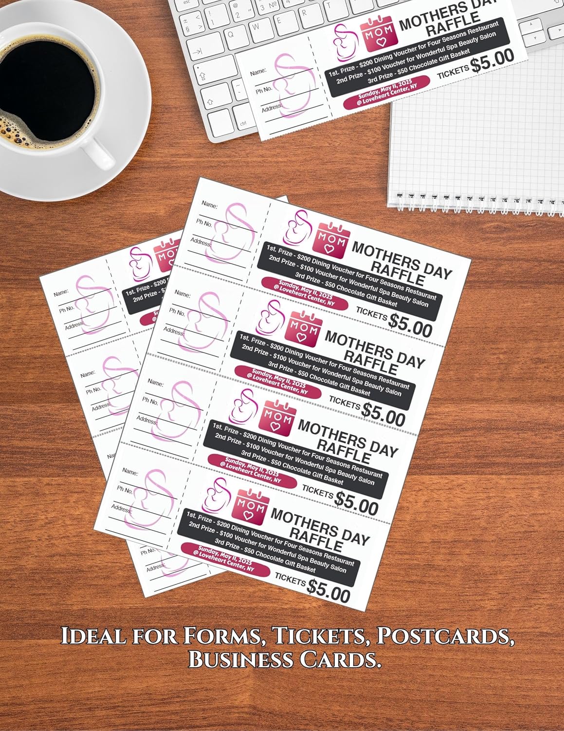 Limited Papers (TM) 8.5x11 Perforated Paper, 20/50 Pound, 75 GSM, Variety of Perforation Sizes and Colors, for Forms, Tickets, Postcards. (Canary, 4 up - horizontal every 2.75")