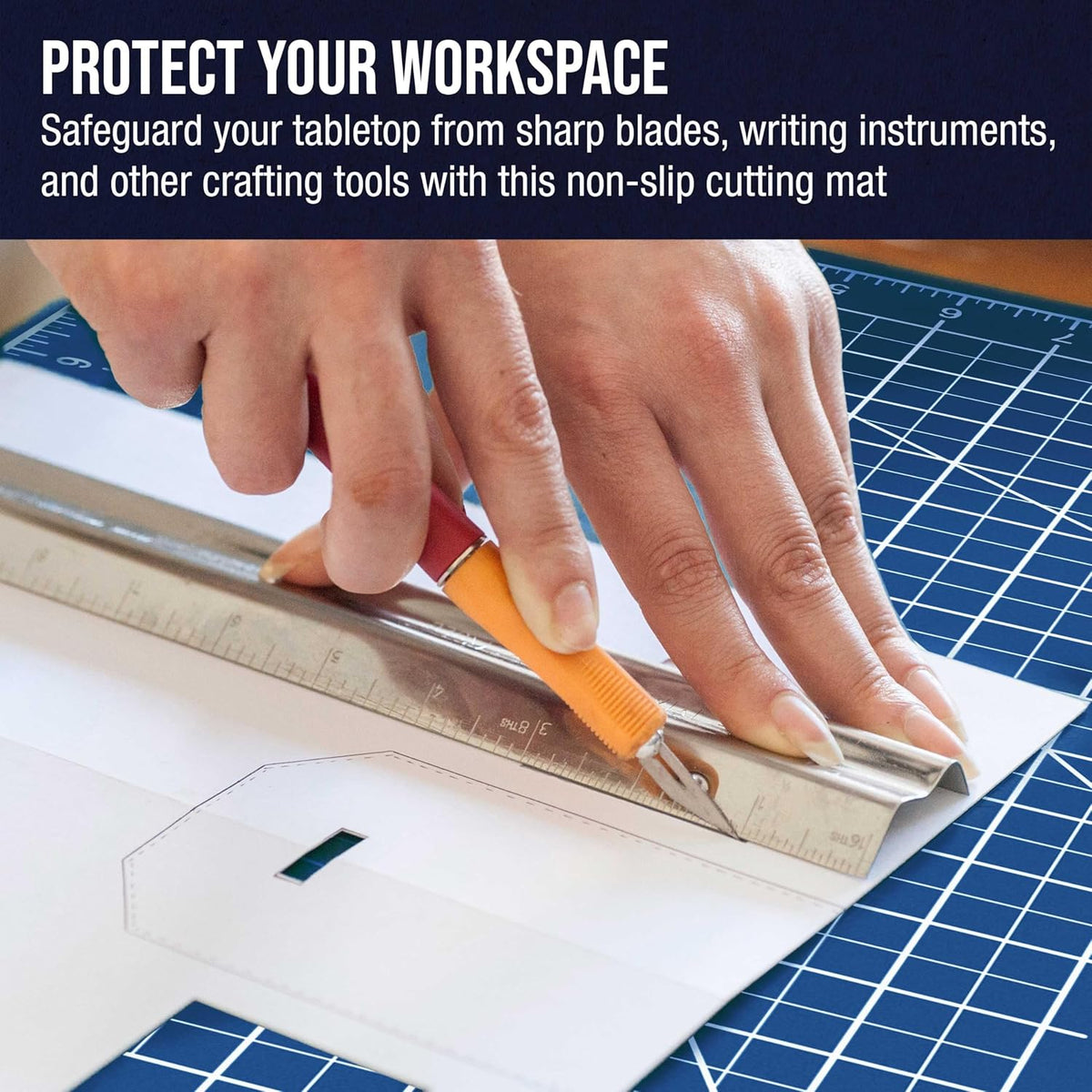 U.S. Art Supply 24" x 36" Self-Healing Cutting Mat 5-Ply - Double-Sided White/Blue Craft Mat, Non-Slip Cutting Mats for Crafts, Sewing, Quilting, Scrapbooking