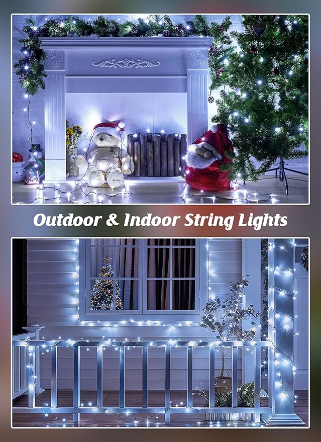 Brightown 4 Pack Solar Christmas Lights Outdoor, Total 184FT 480 LED Solar String Lights Outdoor Waterproof Green Wire with 8 Modes, Solar Fairy Light for Garden Yard Patio Party Decors, Pure White