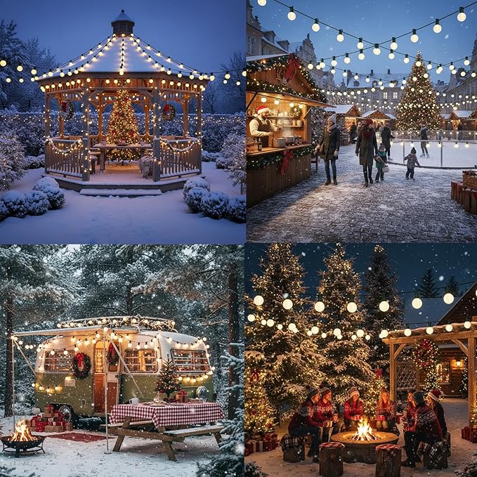 25ft Outdoor Christmas LED String Lights,G40 Frosted White Globe Lights with 27pcs Plastic Bulbs,Round Bulb Christmas Lights for Indoor/Outdoor Wedding Backyard Cafe Garden Xmas Decor