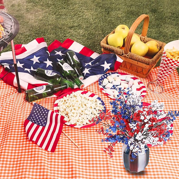 4th of July Red White and Blue Decorations Flowers 6 Bundle Artificial Babys Breath Fake Silk Patriotic Flowers for Independence Day Americana Home Decor Floral Indoor Arrangement Table Centerpieces
