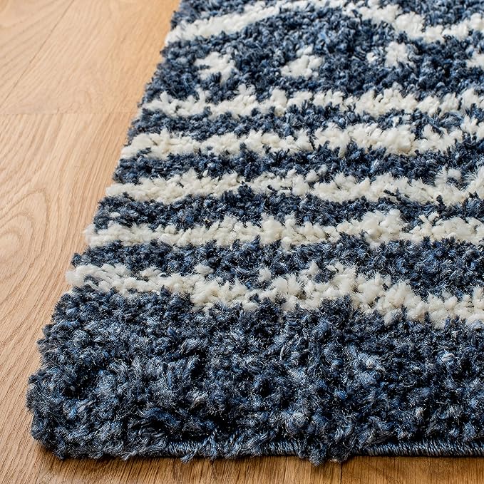 SAFAVIEH Arizona Shag Collection Area Rug - 11' x 15', Slate Blue & Ivory, Non-Shedding & Easy Cleaning, Plush Thick Pile, Ideal for Living Room, Bedroom, Dining Space (ASG741L)