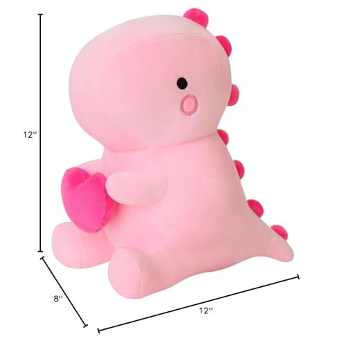 SQEQE Dinosaur Stuffed Animal, Loving Soft Dino Plush Toys with Holding Heart, Sweet Romantic Anniversary Birthday Gift for Her Girls Boys Girlfriend(Pink,12 inch)