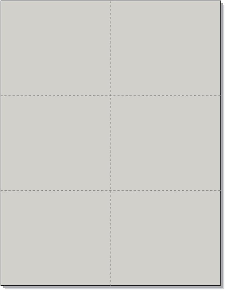 Limited Papers (TM) 8.5x11 Perforated Paper, 20/50 Pound, 75 GSM, Variety of Perforation Sizes and Colors, for Forms, Tickets, Postcards, Business Cards. (Grey, 6 up)