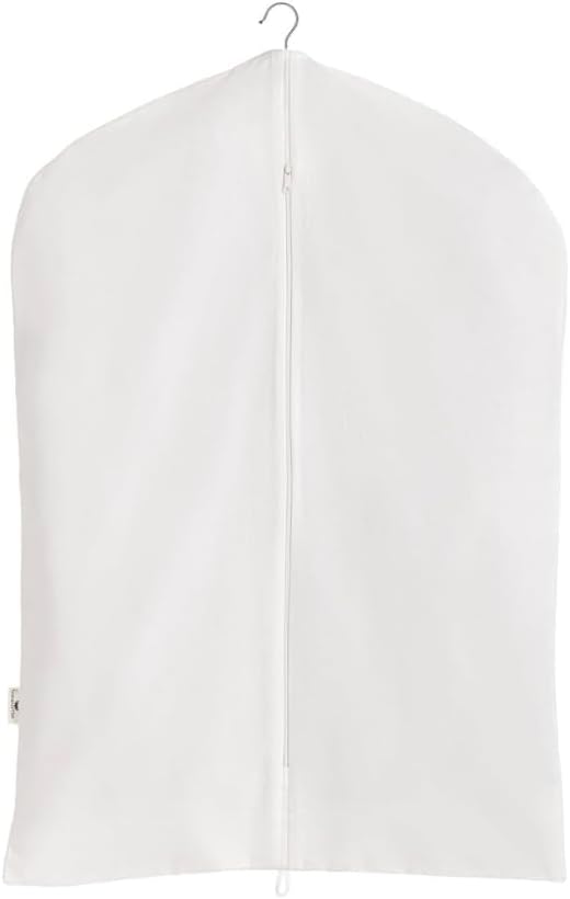 Garment Bag for Hanging Clothes – Organic Cotton Suit & Coat Cover with Zipper | Breathable Closet Organizer for Travel & Storage (X-Large (24"x60"), Off-White)