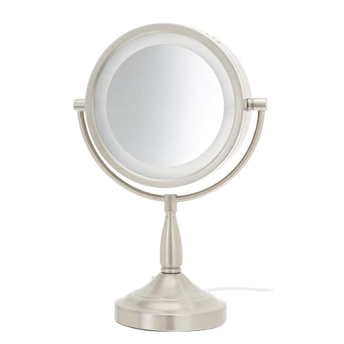 JERDON LED Lighted Tabletop Vanity Makeup Mirror ? 8.5¡± Diameter with 7X-1X Magnification ? Nickel Finish ? Power Cord and Plug ? Model LT856N