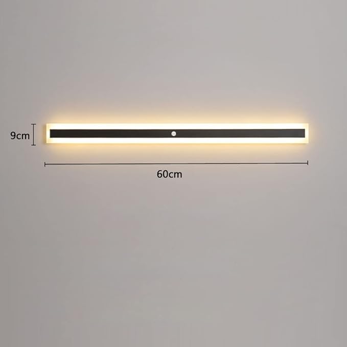 Motion Sensor Wall Light Black Metal IP65 Waterproof Wall Sconces Bedside Decoration Background Linear Lighting Wall Lamp Warm White Long Strip for Corridor Patio Courtya,60cm