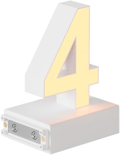 LED Magnetic Number 4, H 3.7" Light with Touch Control, White, Dimmable, Warm White 3000K