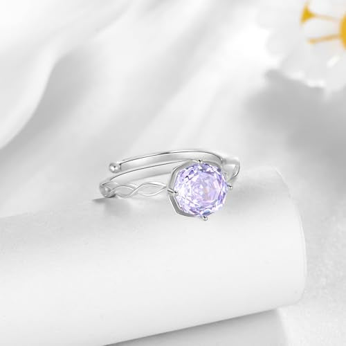Birthstone Rose Ring - 925 Sterling Silver Rose Cut Cubic Zirconia Flower Adjustable Ring Anniversary Engagement Promise Ring Birthday Jewelry Gift for Women Wife Mom Daughter (06-June)