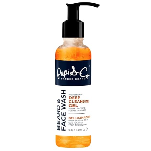 PAPI & CO. - Deep Cleansing Gel, Face and Beard Wash, Beard and Face Wash for Men with Tea Tree, Beard Exfoliator & Conditioner for Beard Itching Relief, For All Skin Types, 8.4 Fl Oz