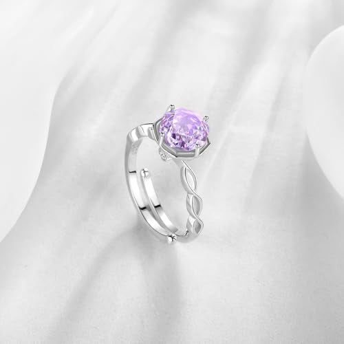 Birthstone Rose Ring - 925 Sterling Silver Rose Cut Cubic Zirconia Flower Adjustable Ring Anniversary Engagement Promise Ring Birthday Jewelry Gift for Women Wife Mom Daughter (06-June)