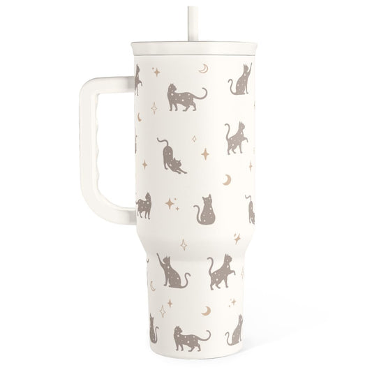 Gift for Cat Lovers Cat Mom – 40oz Stainless Steel Tumbler with Handle and Straw - Travel Coffee Mug for Women, Gift for Birthday, Christmas