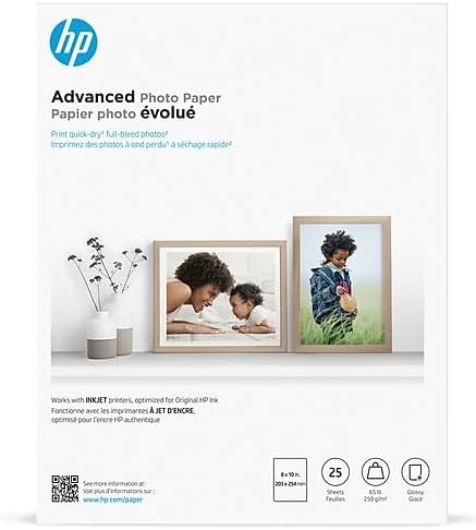 HP Advanced Photo Paper, Glossy, 65 lb, 8 x 10 in., 203 x 254 mm, 25 sheets