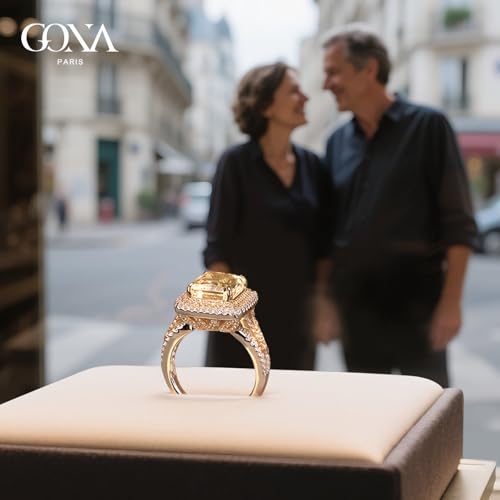 GONA 5CT Yellow Diamond Ring Radiant Cut 11×9MM VVS Fancy Vivid Yellow Statement Ring, Tarnish-Resistant Silver Gold-Plated Halo, Luxury Jewelry Gift for Engagement, Anniversary, Cocktail or Promise