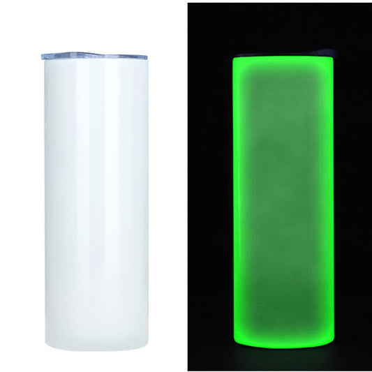 FAMKX 20oz Luminous Blanks Skinny Tumbler for Sublimation, Double Wall Stainless Steel Straight Insulated Vacuum Slim Travel Mug Glow in The Dark (Green)