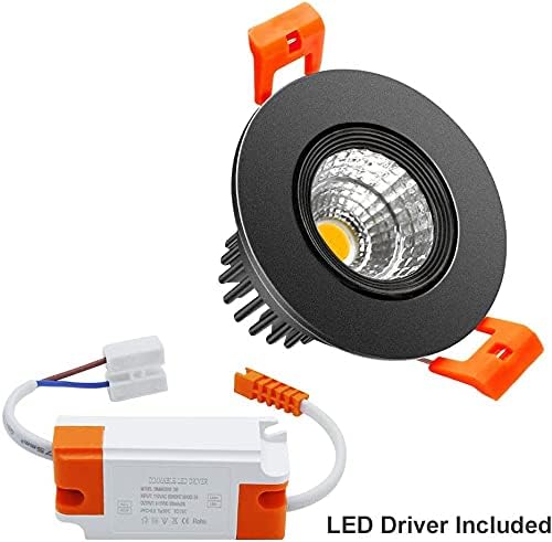 LightingWill 2inch LED Dimmable Downlight, 3W COB Recessed Ceiling Light, Ultra Warm White 2700K, CRI80, 25W Halogen Bulbs Equivalent, Black (4Pack)