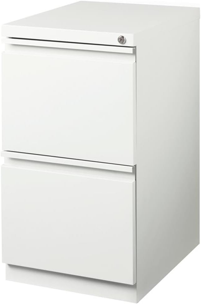 BOWERY HILL 2 Drawers 27.75" Vertical White Metal Filing Cabinet Lockable Pre-Assembled Movable Letter Size for Home, Office