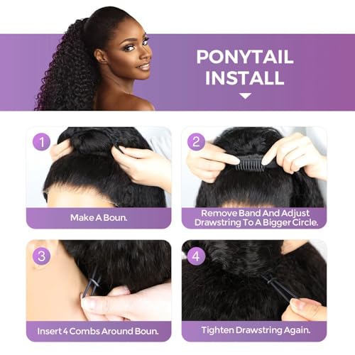 Alididi Kinky Curly Half Wig Human Hair 200 Density 3 In 1 Half Wigs Drawstring Seamless Flip Over Curly Wig Wear and Go Glueless Wigs Human Hair Beginner Friendly 16 Inch