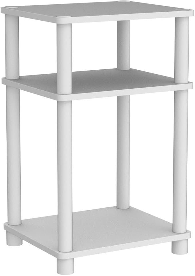 Furinno Just 3-Tier Turn-N-Tube End Table / Side Table / Night Stand / Bedside Table with Plastic Poles, 2-Pack, White/White
