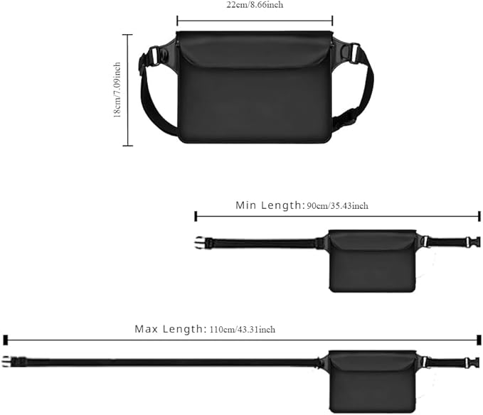 Waterproof Bag with Adjustable Waistband and Touch Sensitive Screen, Keeping Your Phone and Valuables Dry, Perfect for Drifting, Swimming, Kayaking, Rowing, Fishing(Black)