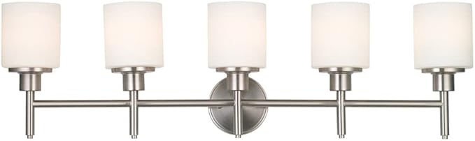 Design House Aubrey 5-Light Vanity Light, Satin Nickel Finish, Frosted Glass Shades, Dimmable, Bathroom Wall Fixture – Design House, 556225