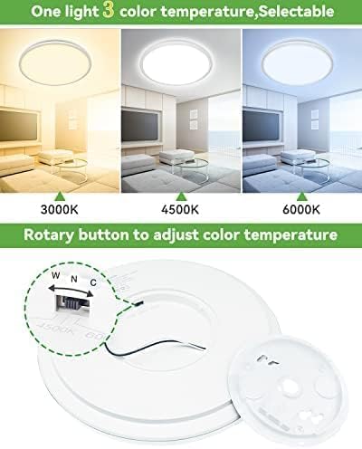 zemty 2Pack 12 Inch LED Flush Mount Ceiling Light, Super Thin 28W 3200lm Low Profile Ceiling Lights, 3 Color Temperature in One 3000k/4500k/6000K Lighting fixtures for Bedroom, Kitchen, Bathroom