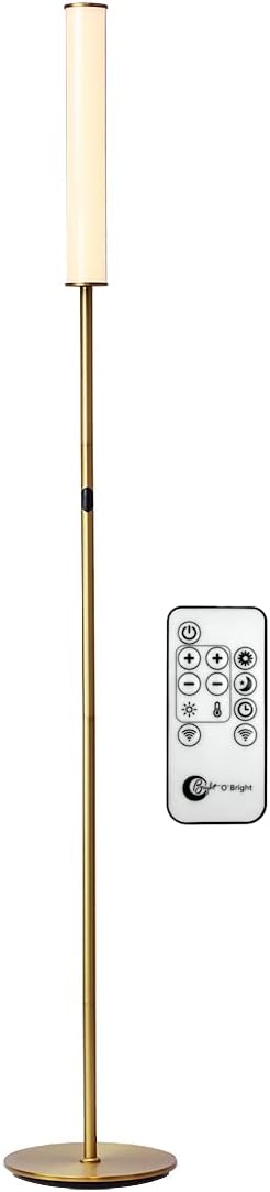 O’Bright LED Cylinder Floor Lamp with Remote Control, Full Range Dimming, Adjustable Color Temperature 3000K-6000K, Minimalist Standing Lamps for Living Room, Bedrooms and Office, Antique Brass