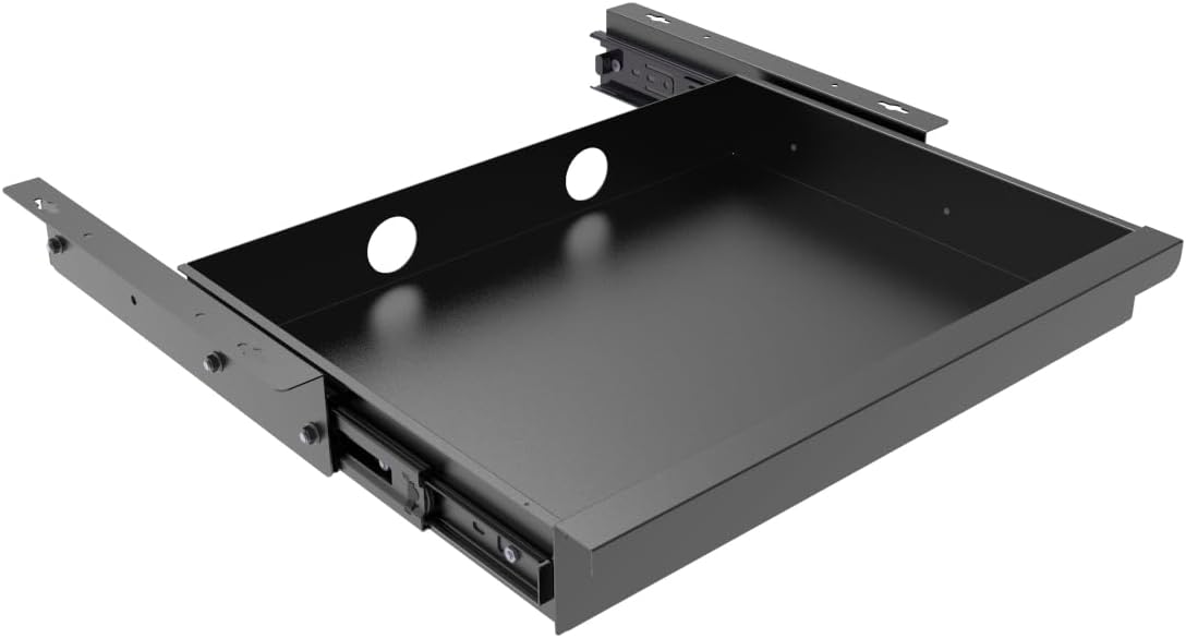 Under Desk Mounted Sliding Pull-Out Drawer for Office Desk W 19.2" x D 13.4" Storage Organizer for Sit Stand Workstation, Metal, Black (Large)