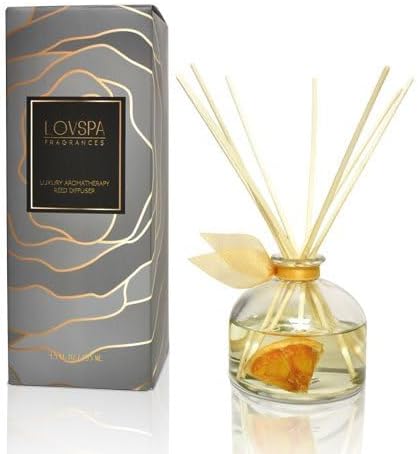 LOVSPA Reed Diffuser Set, Mandarin Lime & Basil Scented Oil Diffuser with Sticks, Home Fragrance Accessories for Bathroom Shelf Decor, Aroma Diffusers for Home or Office Desk, USA Made