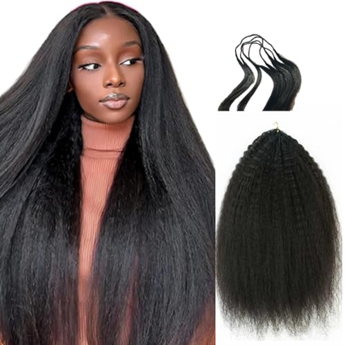 Knotless Pre-Separated Crochet Hair extensions Afro Kinky Straight hair feather crochet 100% human hair extensions for Women Natural Color 20 Inch 60g