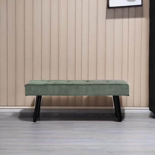 Entryway Bench - Green Bench for Bedroom, Modern Ottoman End of Bed, Corduroy Padded Benches for Living Room, Foyer, Mudroom, Hallway - 39" L x 14" W x 17" H