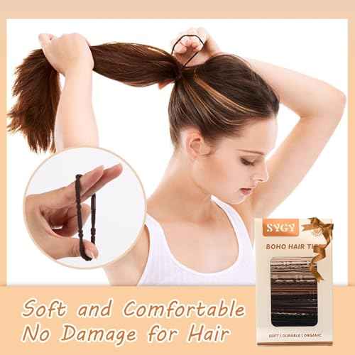20 PCS Boho Hair Ties, Bracelets Hair Ties for Thick or Thin Hair, 4 Styles Boho Ties for Ponytail Holders, 2.36¡¯¡¯ Hair Ties No-Damage, Chirstmas Gifts, Brown