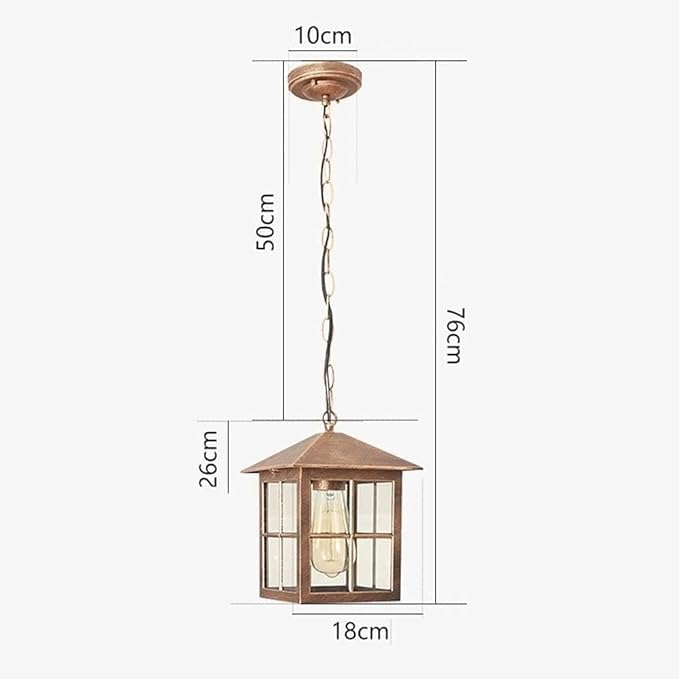 Outdoor Glass Hanging Lamp, Pendant Light Height Adjustable for Porch Garden Courtyard Gazebo Suspension Light(Black), Size