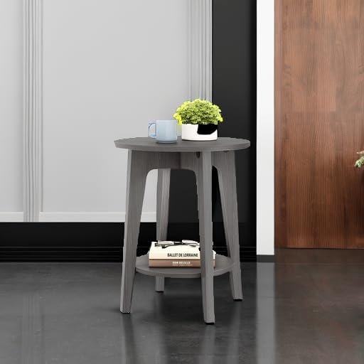VASAGLE MAEZO Collection - Side Table, 2-Tier Small Round End Table, Nightstand with Tapered Legs, Curved Transitions, for Small Spaces, Living Room, Bedroom, Smoky Gray ULET283T68