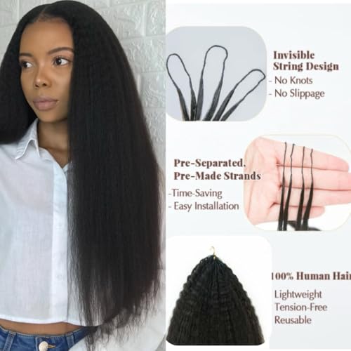 Knotless Pre-Separated Crochet Hair extensions Afro Kinky Straight hair feather crochet 100% human hair extensions for Women Natural Color 20 Inch 60g