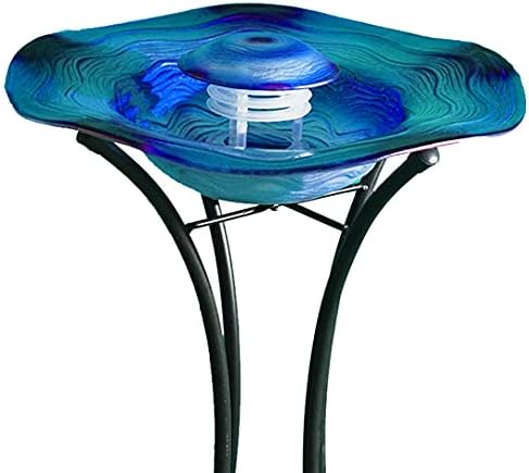 XBrand 27" LED Mist Indoor Floor Fountain, Freestanding Water Feature with Inline Control, Aromatherapy, Glass & Metal, Blue