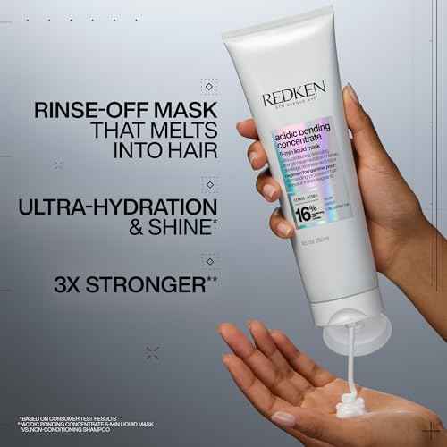 Redken Acidic Bonding Concentrate Hair Mask - Hydrating 5 Minute Liquid Mask, Bond Building & Strengthening, For Dry, Damaged Hair