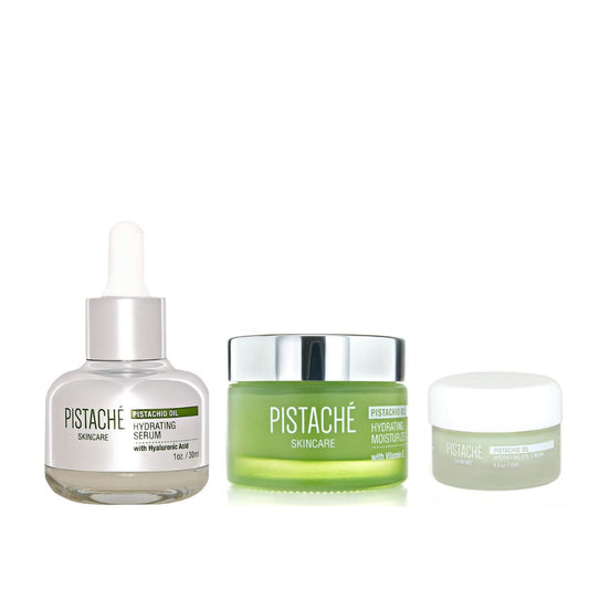 PistachÃ© Skincare Pistachio Oil Ultimate Face Trio Set + Eye Cream, Hyaluronic Acid Face Serum & Face Moisturizer + Hydrates and Nourishes + Vitamin E + Antioxidant Protection