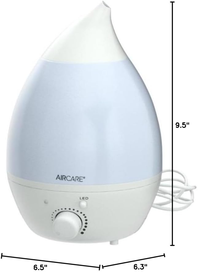 AIRCARE Ultrasonic Cool Mist Humidifier,Whisper-Quiet, Multi Color LED Light, Aroma Therapy Essential Oil Diffuser for Home, Bedroom, Baby, Nursery, Yoga, Spa and Office (white, .33 gal)
