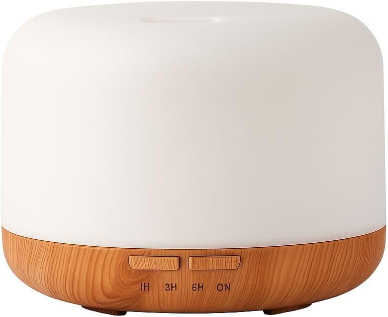 Air Humidifier & Aroma Diffuser with LED Lights Home Fragrance Room Decor Essential Oil Diffuser Humidifiers for Bedroom Car Air Freshener (White/Light Wood)