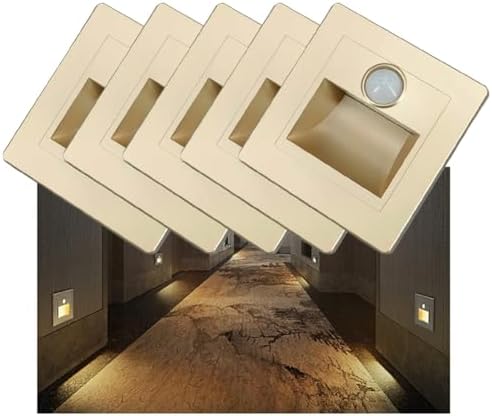 5Pcs 3W LED Motion Sensor Stair Lights, 3000K Warm White, Wall-Mounted Step Lamps, Silver Finish