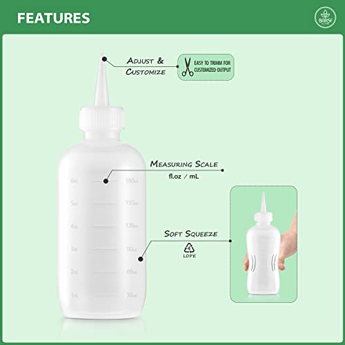 Bar5F Hair Color Applicator Bottles, 3-Pack, 6 Ounce Translucent Squeeze Dropper Bottle with Measuring Scale, BPA Free, Ideal for Salon, Oil, Hair Coloring, Scalp Treatment, Taming & Styling