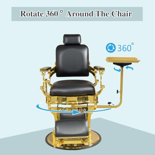 Salon Tray for Hair Stylist Steel Salon Tray Attached to Chair 360 Degree Rotating for Barber Chairs Hairdressing Tools Tattoo(Golden)