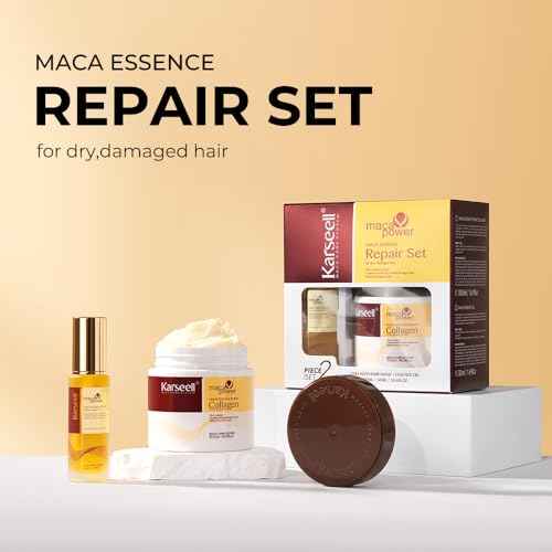 Karseell Collagen Hair Treatment Deep Repair Conditioning, Hair Mask Argan Oil Set for Dry Damaged Hair All Hair Types 16.9floz + 1.69floz