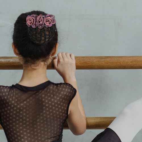4Pcs Flower Hair Bun Holder Covers Hair Bun Cover Barrettes Hair Net Snood Pocket Hair Clip Ribbon Mesh Hairnet Hair Accessories for Women
