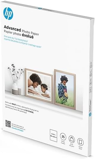 HP Advanced Photo Paper, Glossy, 65 lb, 8 x 10 in., 203 x 254 mm, 25 sheets